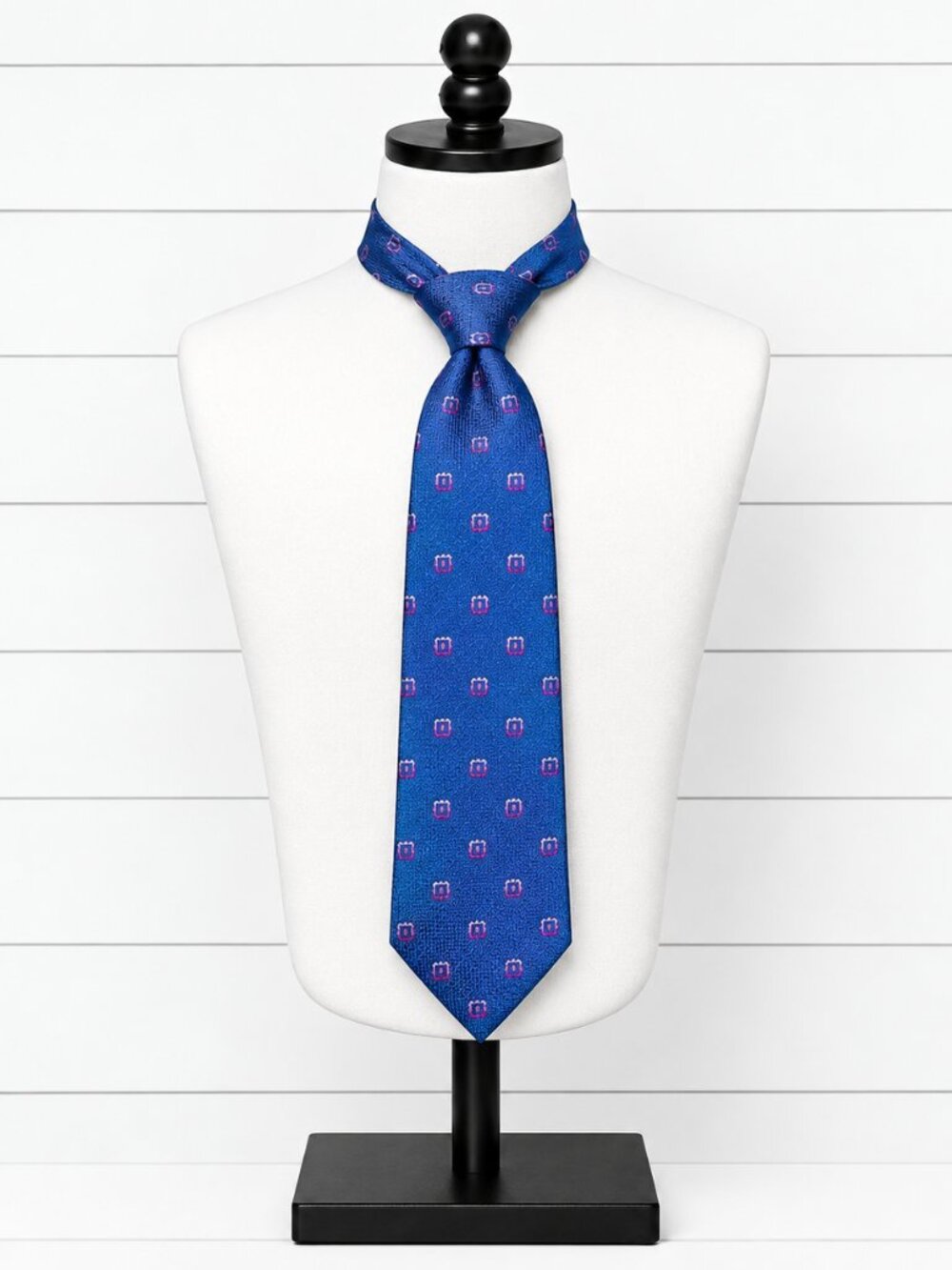 David Donahue Men's Blue Pink Geometric Tie Preppy Ivy League Executive Necktie